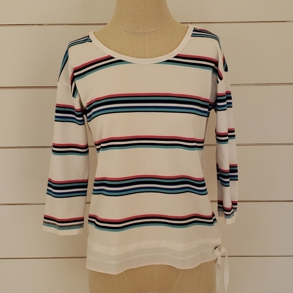 T by Talbots medium white striped 3/4 sleeve with side tie